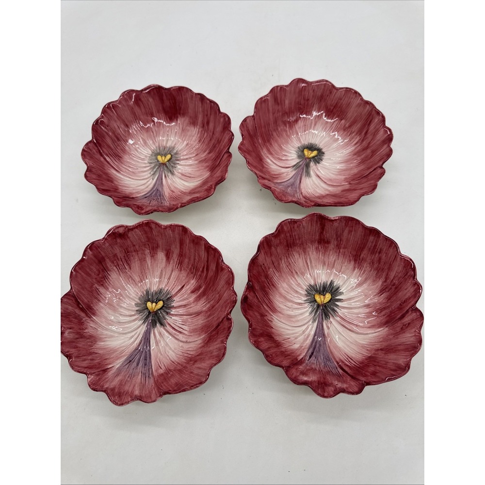 Vintage 4 Fitz & Floyd April Flowers Pansy Hand Painted Bowls 6"